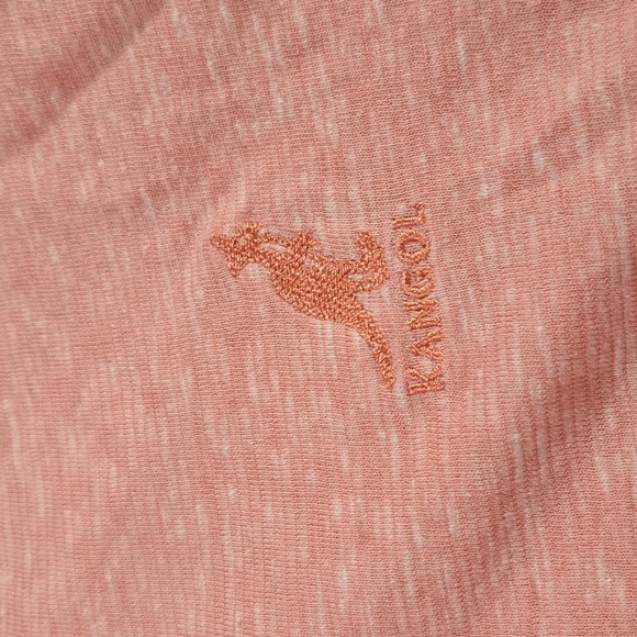 Kangol Salmon Pink White Four Button Rounded Neck Striped Tee VG XL - Picture 5 of 11